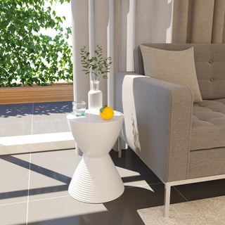 Round Side Table in ABS Plastic Ribbed Design End Table with Removable Lid, White