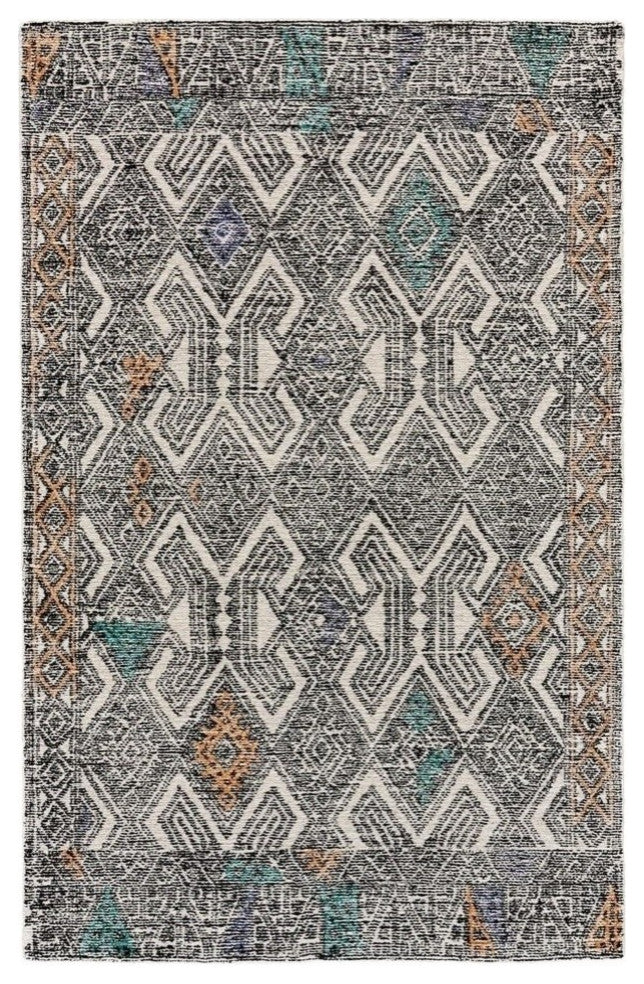 Weave & Wander Oria Rug, Black/Tangerine, 8'x11'