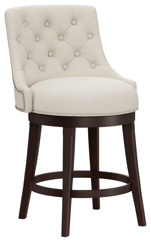 Hillsdale Halbrooke Swivel Stool, Arms & Tufted Back, Cream, Counter Height