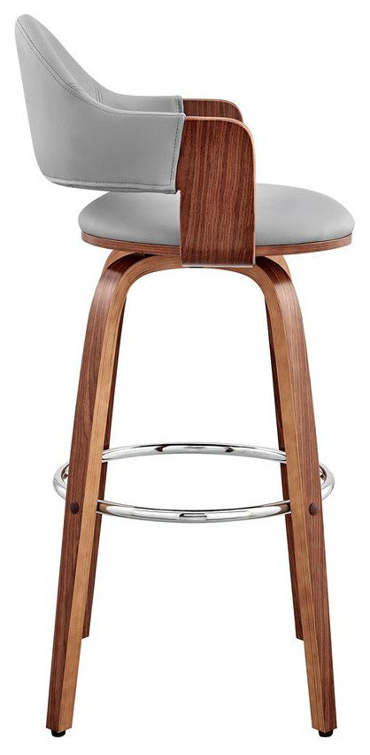 Daxton 30" Gray Faux Leather and Walnut Wood Bar Stool
