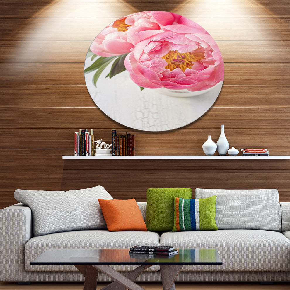 Full Bloom Pink Peony Flowers, Floral Round Wall Art, 23"