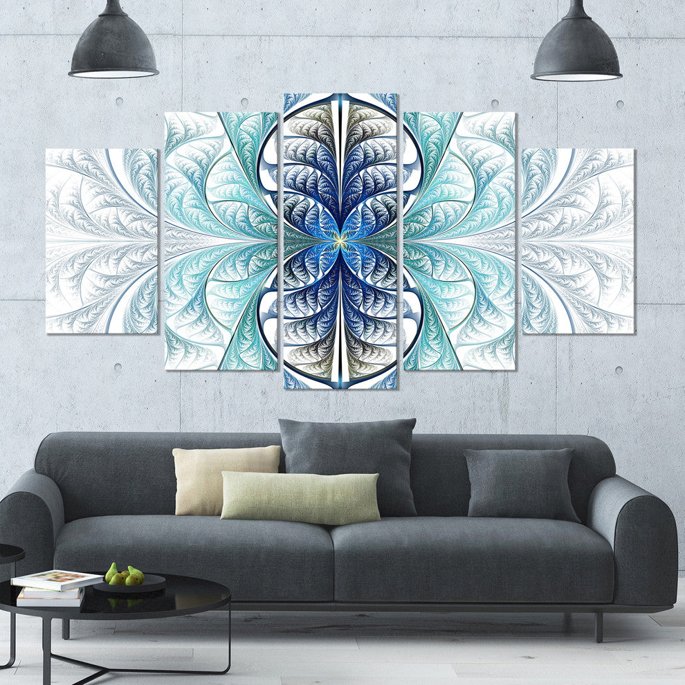Light Blue Stained Glass Texture, Abstract Canvas Art Print, 60"x32", 5 Panels