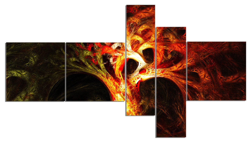 Magical Orange Psychedelic Tree, Abstract Canvas Art Print, 60"x32", 5 panels