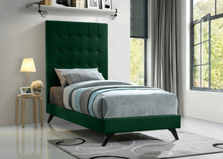 Elly Velvet Upholstered Bed, Green, Twin