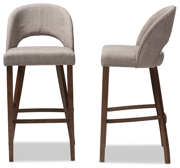 Melrose Light Gray Upholstered Walnut Wood Bar Stool, Set of 2