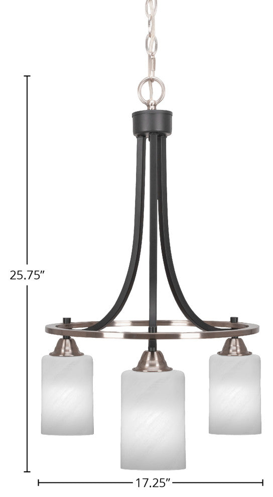 Paramount 3-Light Chandelier, Matte Black & Brushed Nickel, 4" White Marble