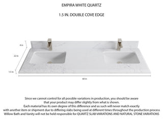 Cambridge 60 Double Bathroom Vanity in White 1.5" Empira Quartz