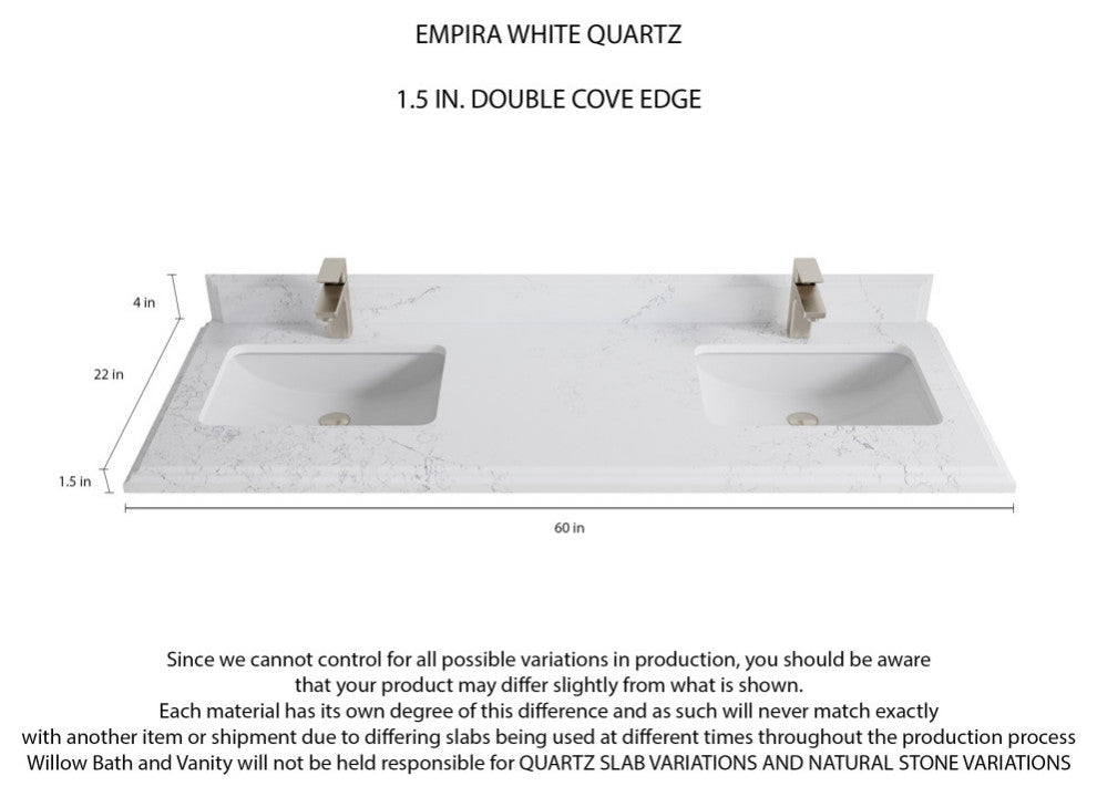 Cambridge 60 Double Bathroom Vanity in White 1.5" Empira Quartz