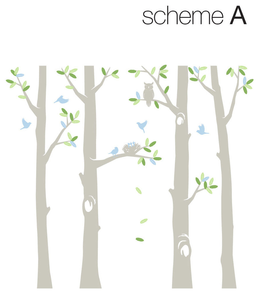 Nature Tree Scene with Baby Birds and Nest Wall Decal, Scheme A, 96"h