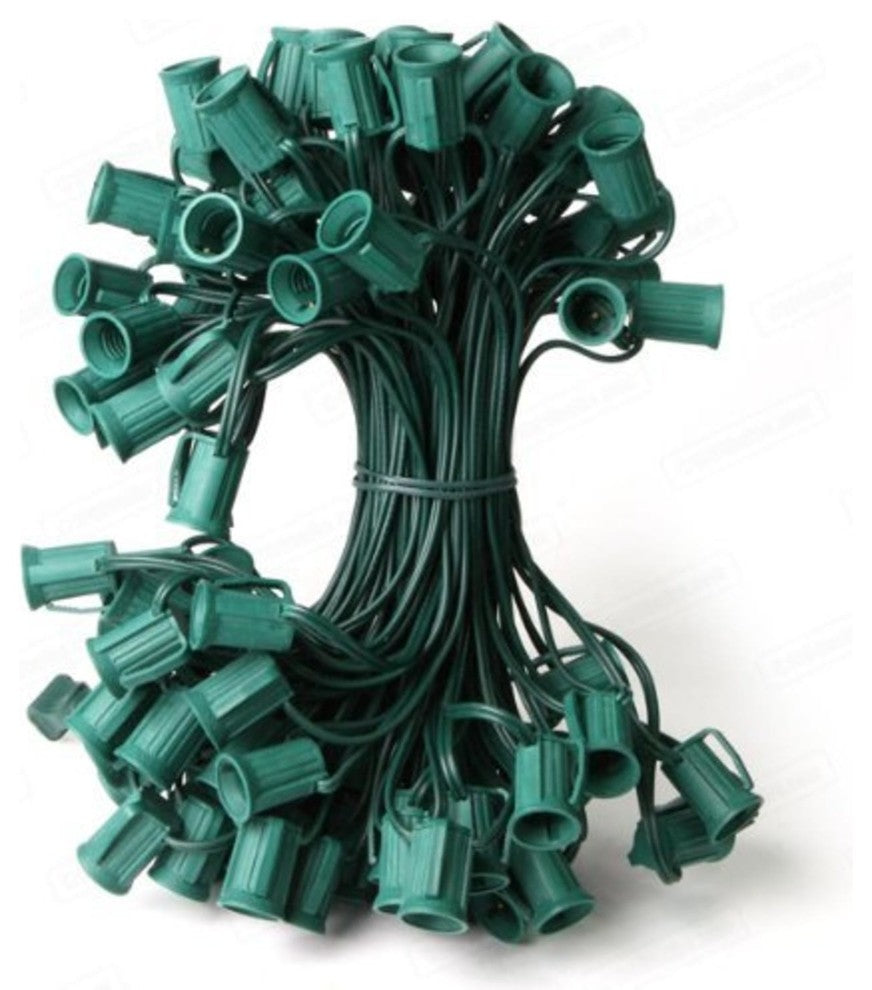 50' Commercial C7 Christmas Light Socket Set, 12", Spacing 18 Gauge, Green Wire