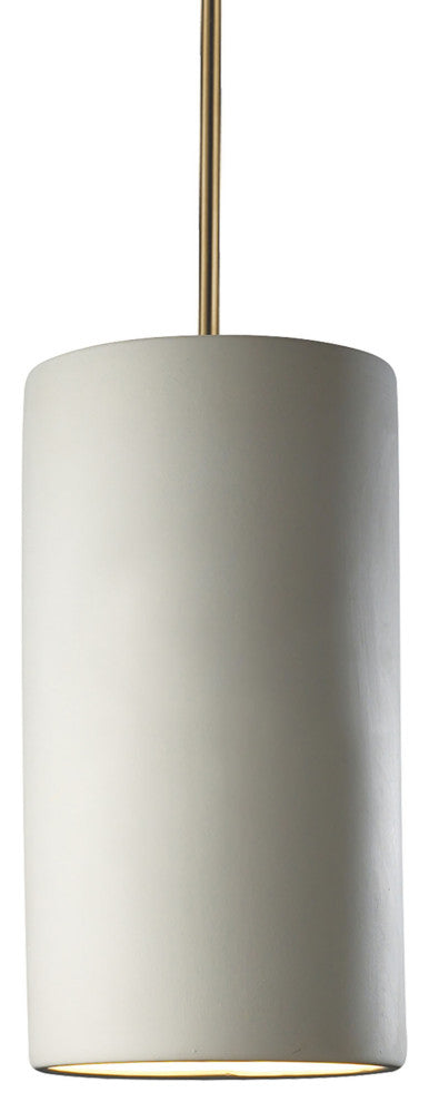 Large Cylinder Pendant, Bisque, Antique Brass, Incandescent