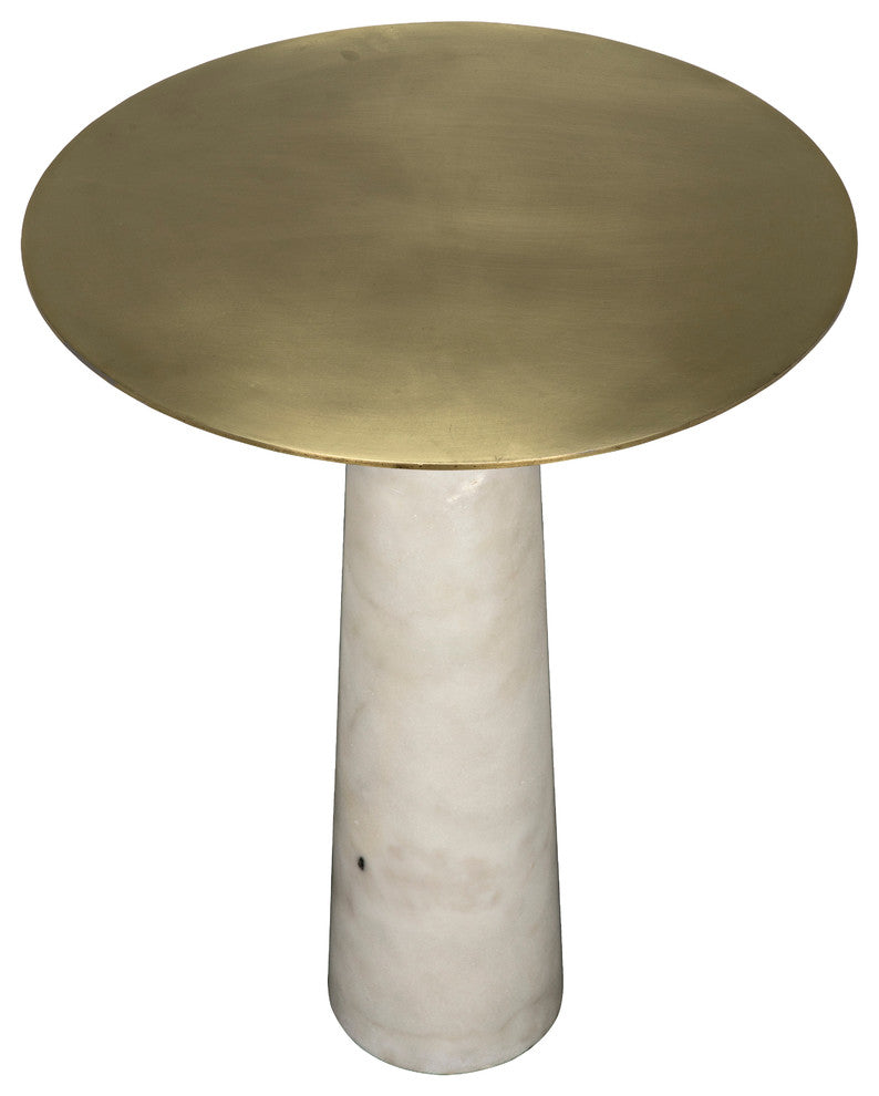 Noir Hotaru Side Table, White Marble and Antique Brass