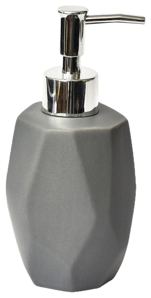 Bathroom Soap and Lotion Dispenser Diamond Stoneware White, Grey