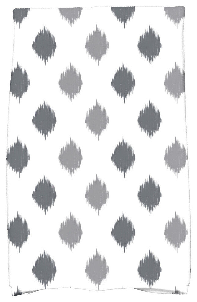 Ikat Dot Stripes Holiday Geometric Print Kitchen Towel, Gray