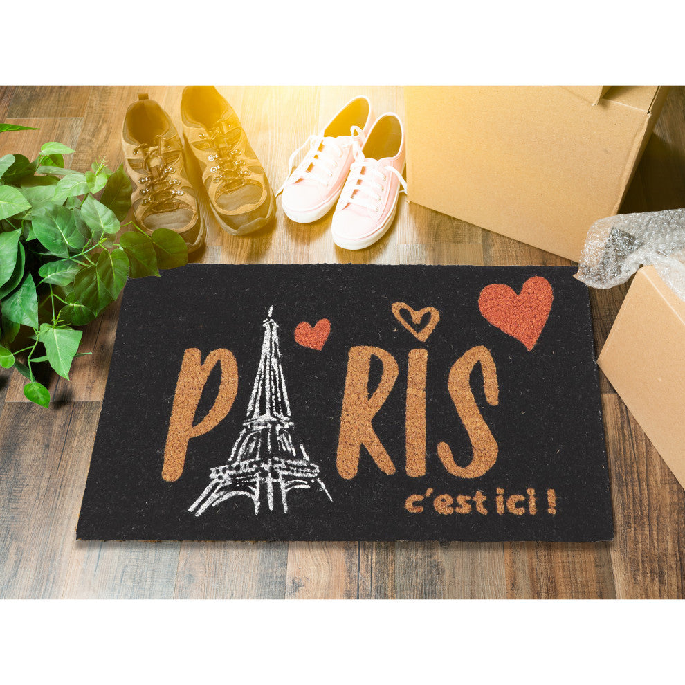 Sheltered Coconut Door Mat Printed, 24x16, Paris C'est Ici