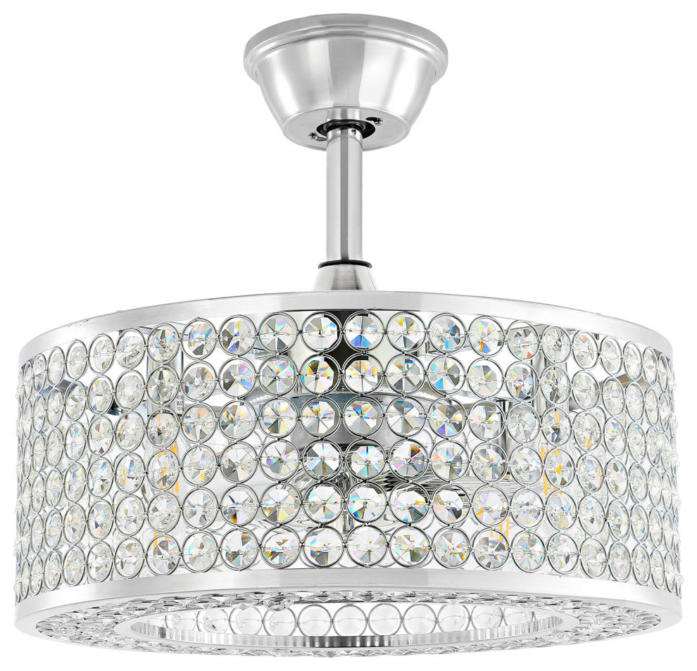 18" Caged Crystal Ceiling Fan with Light Kit and Remote Control, Chrome