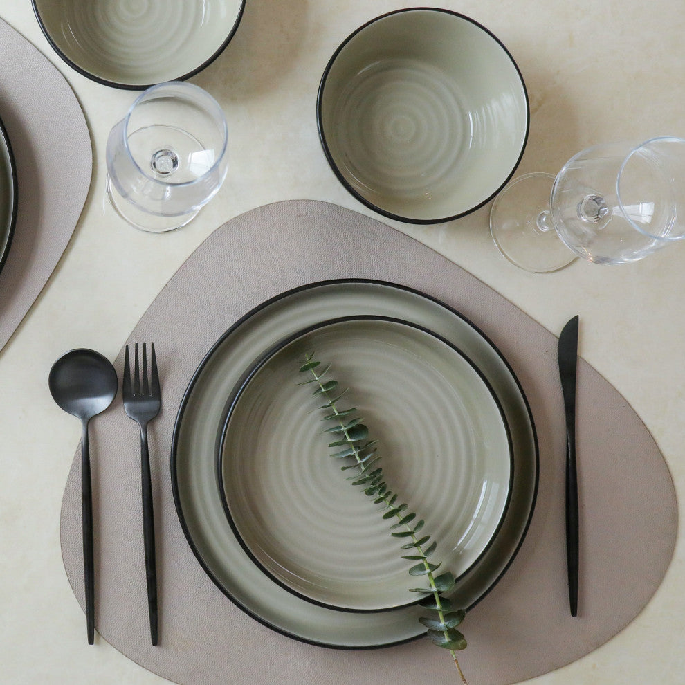 Stone Lain Elica Stoneware 24 Piece Dinnerware Set, Beige and Black