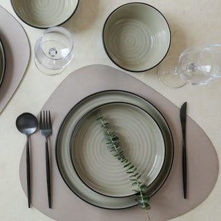 Stone Lain Elica Stoneware 24 Piece Dinnerware Set, Beige and Black