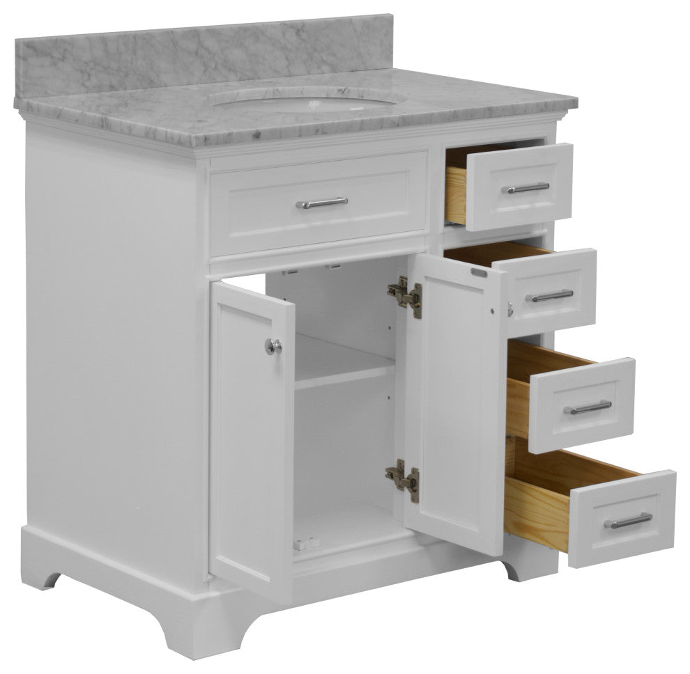 Aria 36" Bathroom Vanity, White, Carrara Marble