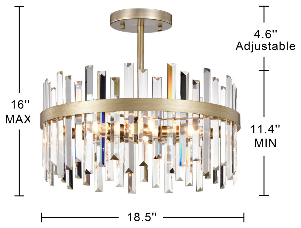 Eva Brushed Silver-ish Champagne Drum Crystal Prism Flush Mount