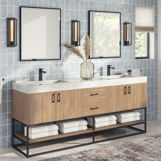 Bahia Bath Vanity, Oak, 72", Matte Black Hardware, Double, Freestanding
