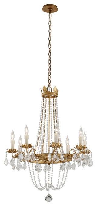 Viola Eight Light Chandelier, Distressed Gold Leaf
