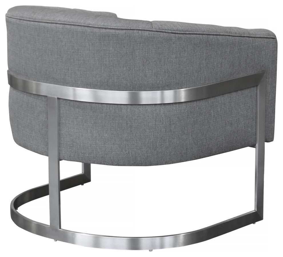 Paloma Accent Chair In Brushed Stainless Steel Finish, Gray Fabric