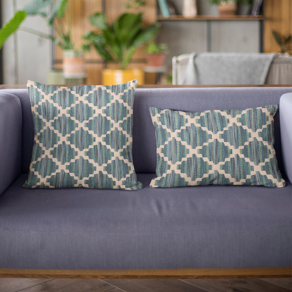 Plutus Blue Zig Zag Cut Diamond Luxury Throw Pillow, 22"x22"