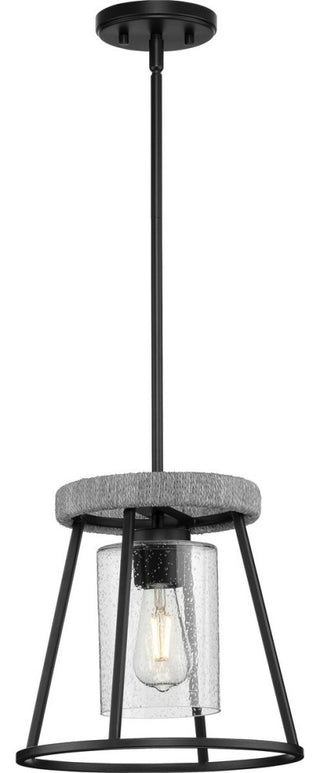 Laramie Collection 1-Light Matte Black Rustic Modern Seeded Glass Pendant