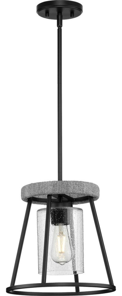 Laramie Collection 1-Light Matte Black Rustic Modern Seeded Glass Pendant