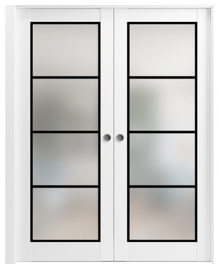 French Double Pocket Doors 36 x 80 | Planum 2132 White Silk  | Kit Trims Rail