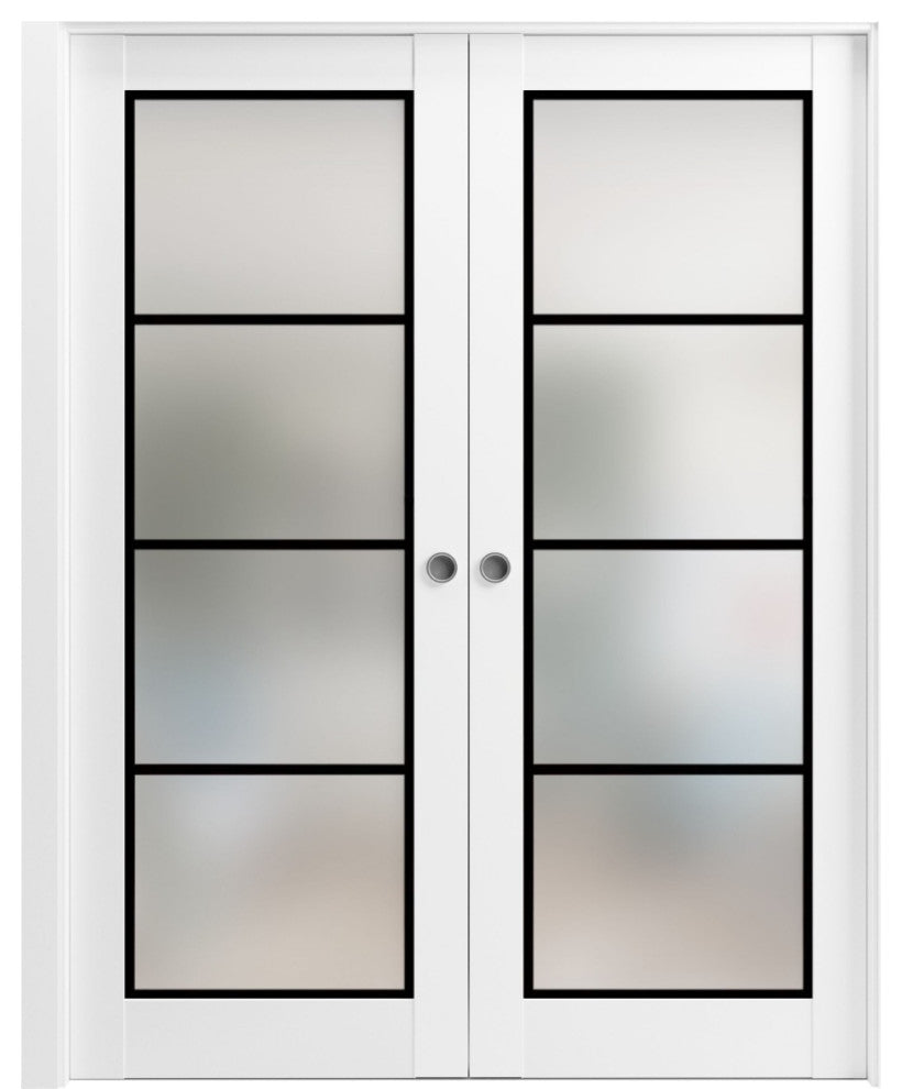 French Double Pocket Doors 36 x 80 | Planum 2132 White Silk  | Kit Trims Rail