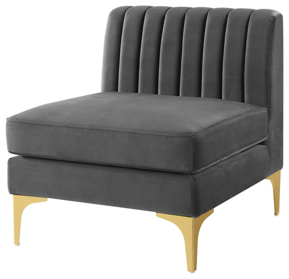 Tufted Sectional Sofa Set, Velvet, Gray, Modern, Living Lounge Hospitality