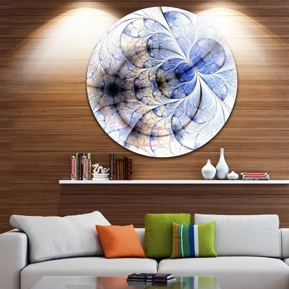 Symmetrical Gold Blue Fractal Flower, Floral Art Round Wall Art, 11"