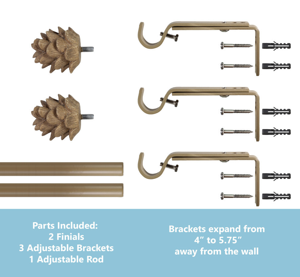 3/4" Pinecone Adjustable Curtain Rod, Cottage, 84"-120"