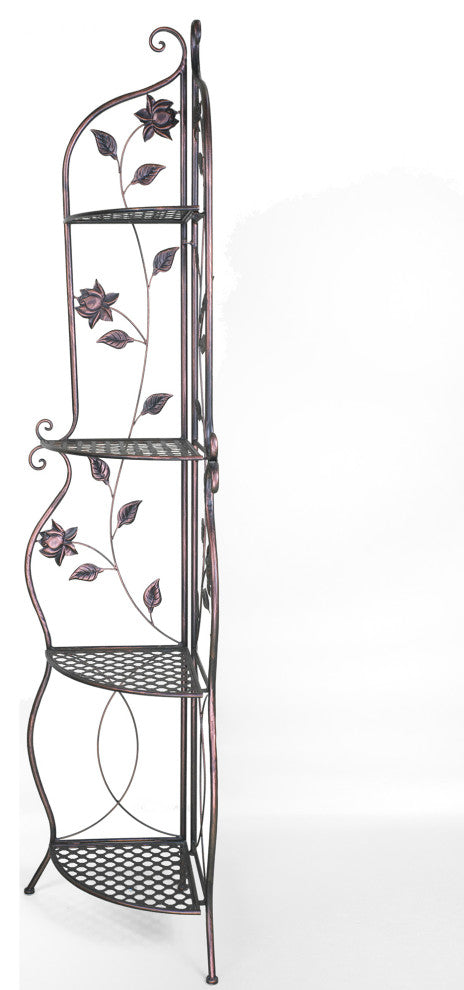 HomeRoots 16" X 3.5" X 67.5" Copper Steel Corner Bakers Rack With Shelves