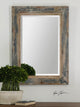 38" Distressed Dark Blue Wood Wall Mirror, Cottage Vanity Slate Vintage Style
