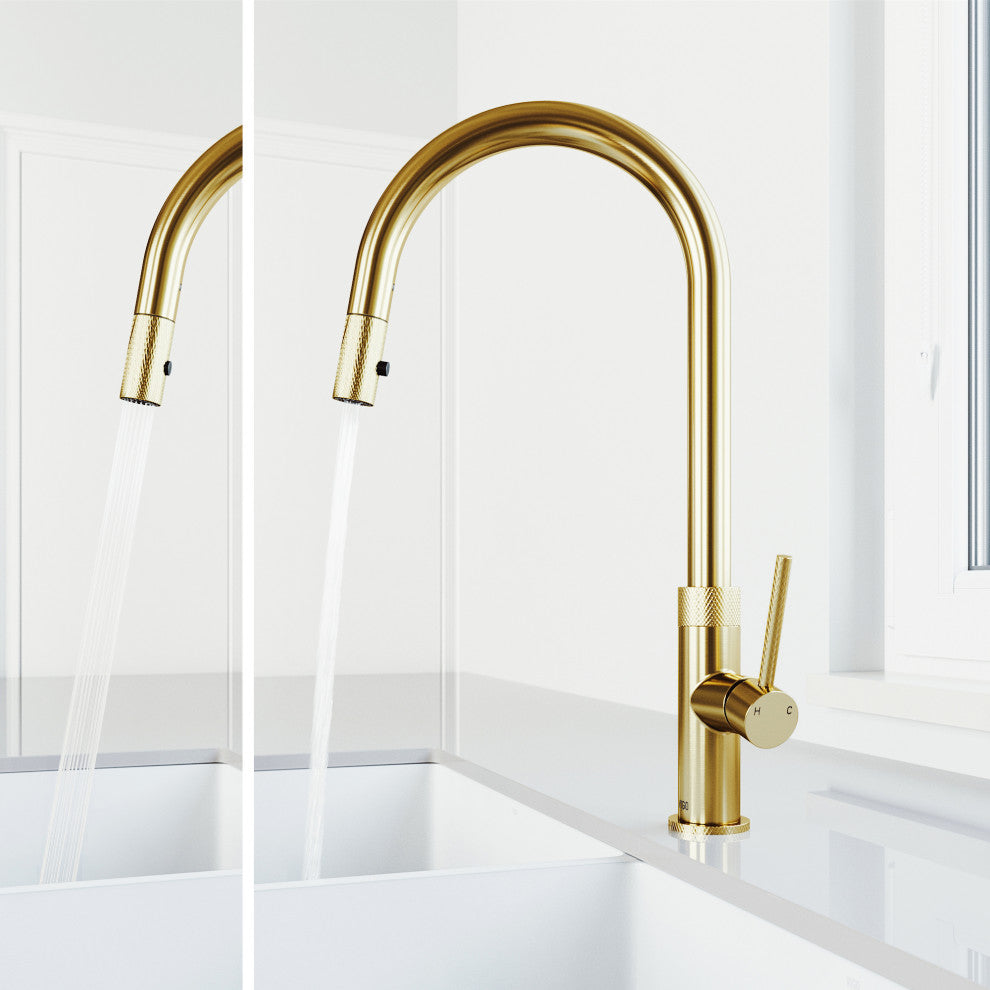 VIGO Bristol 19" H Single Handle Pull-Down Sprayer Kitchen Faucet, Matte Brushed Gold, Without Extras