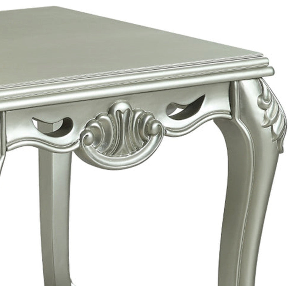 Benzara BM276233 27" Classic End Table, Floral Trim Cabriole, Wood, Champagne