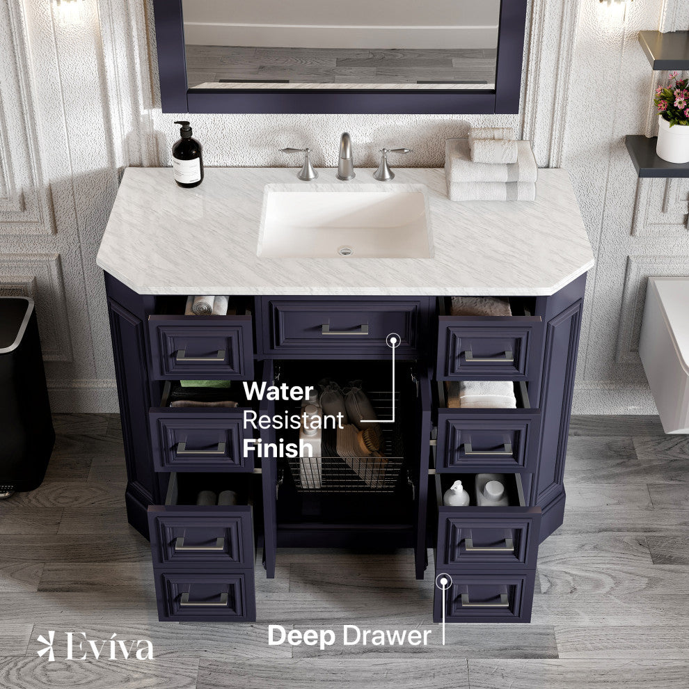 Eviva Glory Bathroom Vanity (Backsplash isn't included), Dark Grey, 48"