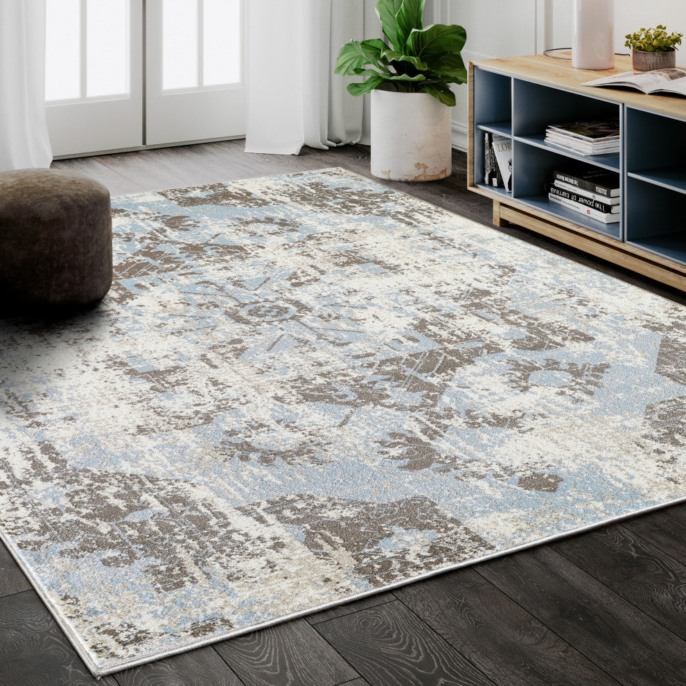 Abani Urbana URB130A Bohemian Distressed Silver and Light Blue Area Rug