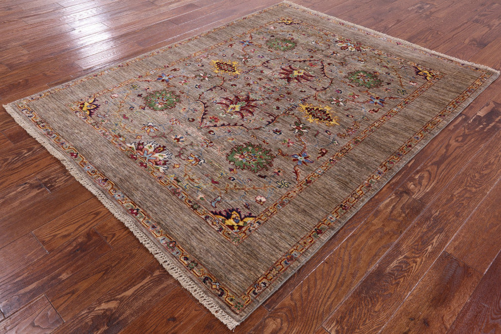 5' 1" X 6' 6" Hand Knotted Persian Tabriz Wool Rug Q7683