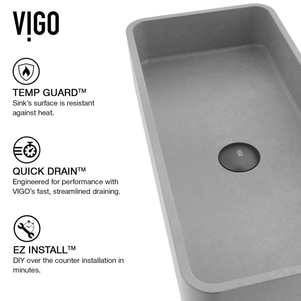 VIGO Palazzo 24"L x 11"W x 5"H Concreto Stone Rectangular Bathroom Vessel Sink
