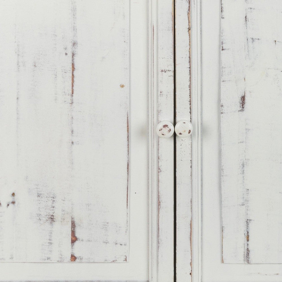 Distressed White Wooden Two Door Accent Cabinet