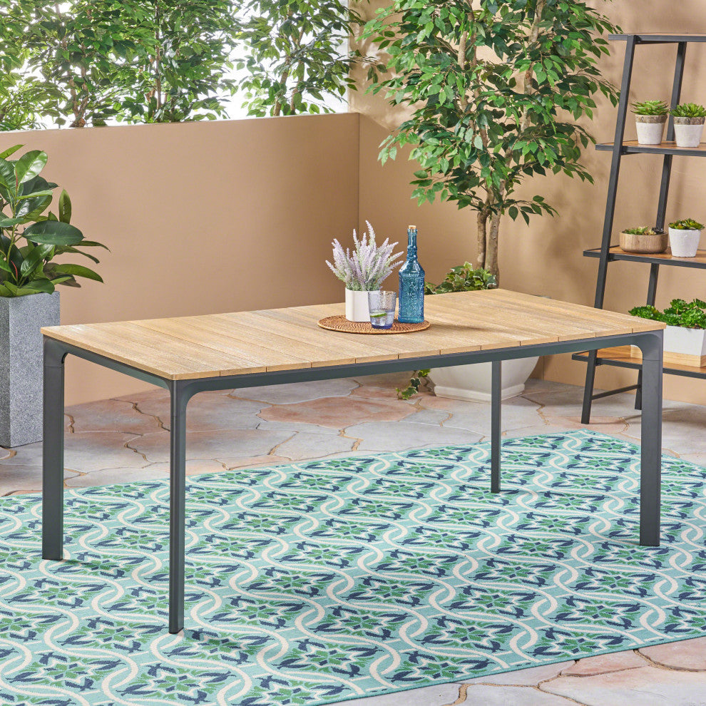 GDF Studio Jace Outdoor Aluminum and Wood Dining Table, Natural