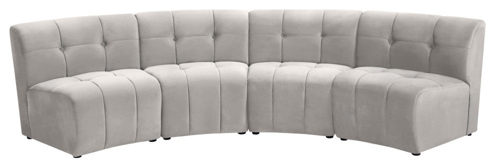 Limitless Velvet Upholstered 4-Piece Modular Sectional, Cream
