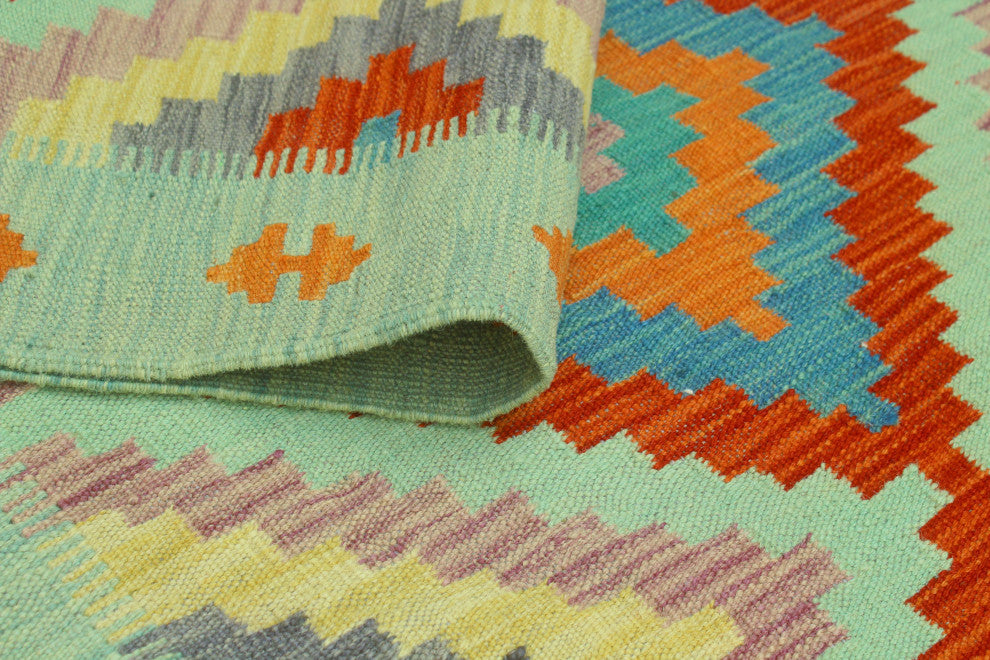 Sangat Kilim Curley Red/Light Green Runner, 2'9x8'3