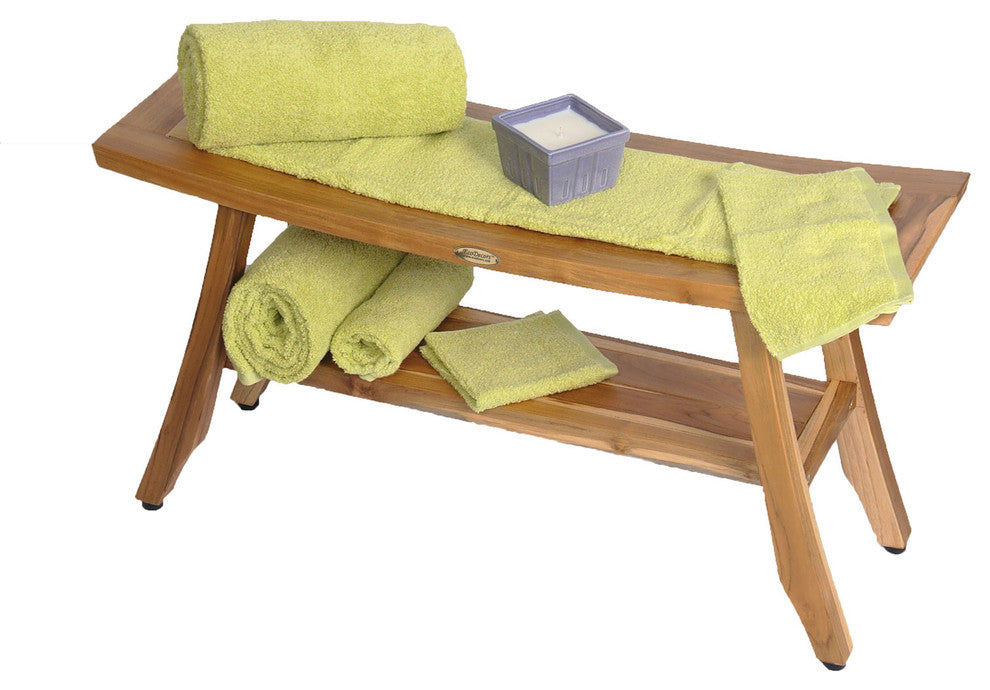 Ecodecors Satori Eastern Style Earthyteak Shower Bench, 34", With Shelf