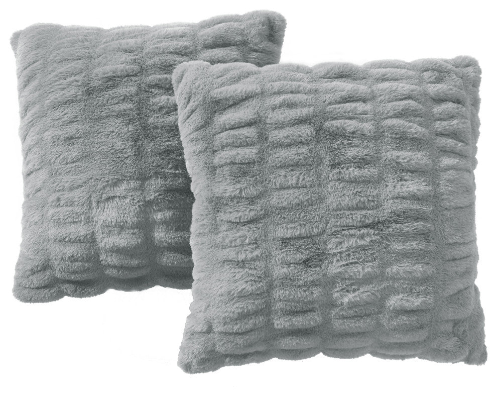 Shar Pei Faux Fur Pillow Shell 2pcs Set, Silver, 20" X 20"