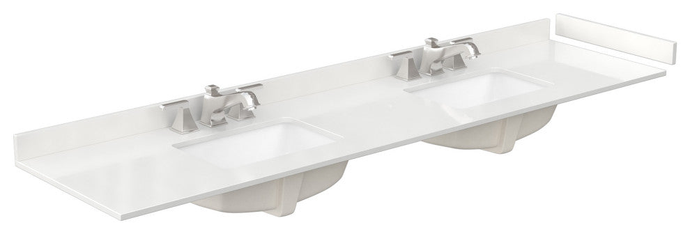 Beckett TK 84" White Double Vanity, White Quartz Top, 3-Hole, Gold Trim